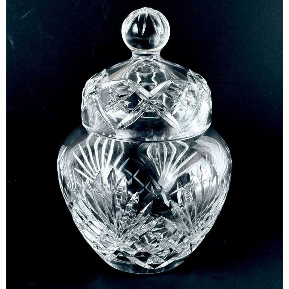Vintage Ginger Jar Cut Crystal Clear Fan 8” Lidded 24% Lead Biscuit Candy